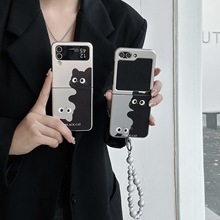 可爱卡通黑猫链条手机壳适用于三星Z Flip5/Z Flip4折叠屏保护套