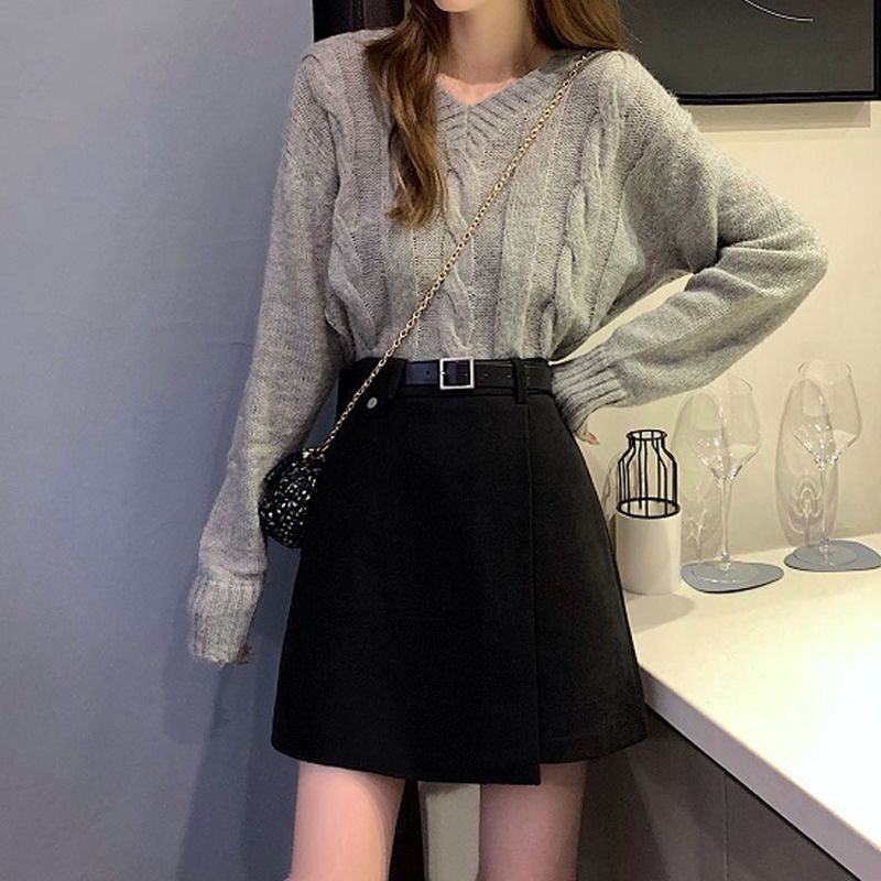 2021早春新款套装女装两件套宽松针织上衣a字裙半身裙套装学生装