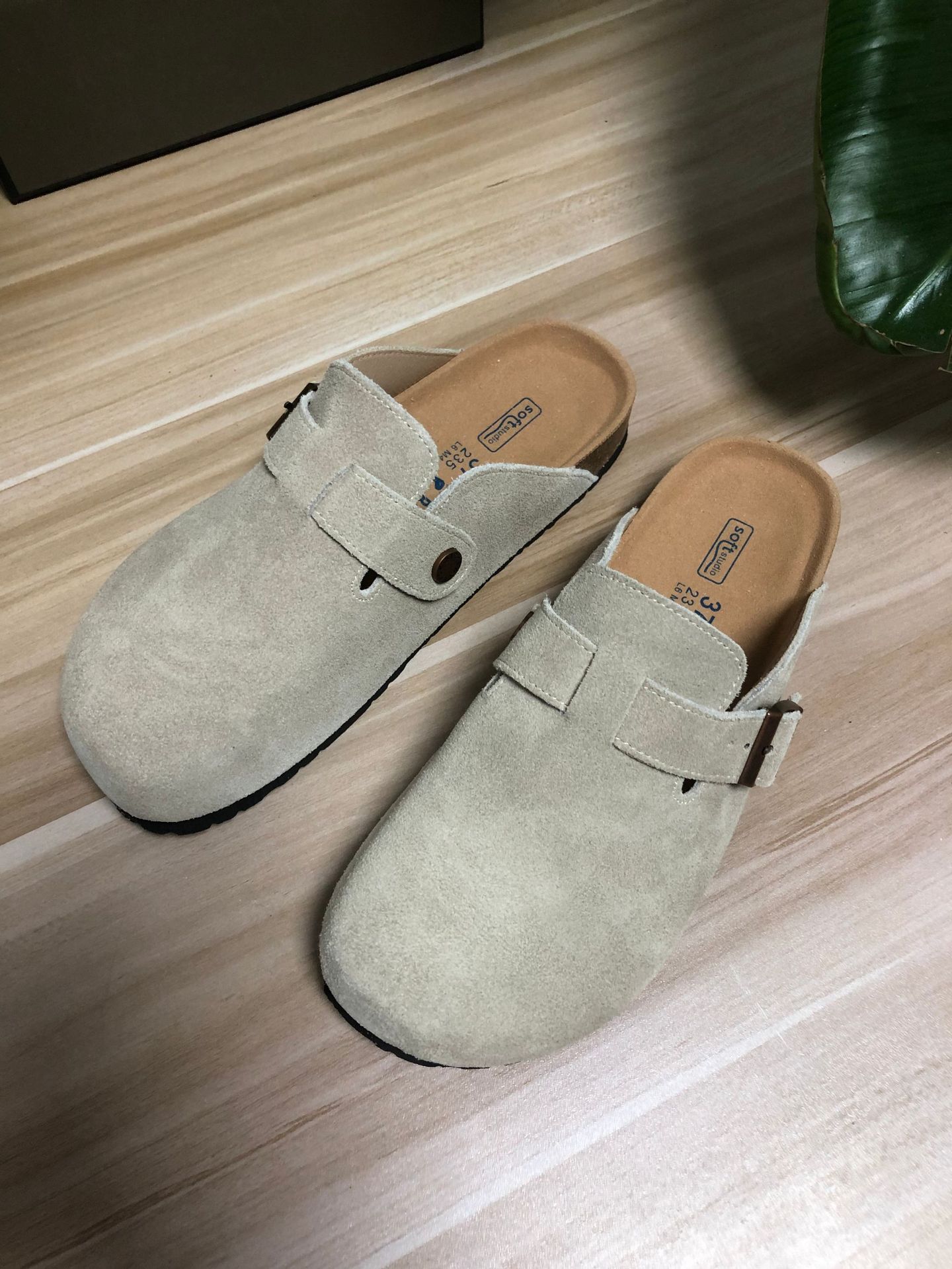 Sanxi Same Genuine Leather Birkenstock Thick Bottom Toe Cap Sandal Slippers Women's Summer Outer Wear Fleece-Lined Warm Boken Half Slippers