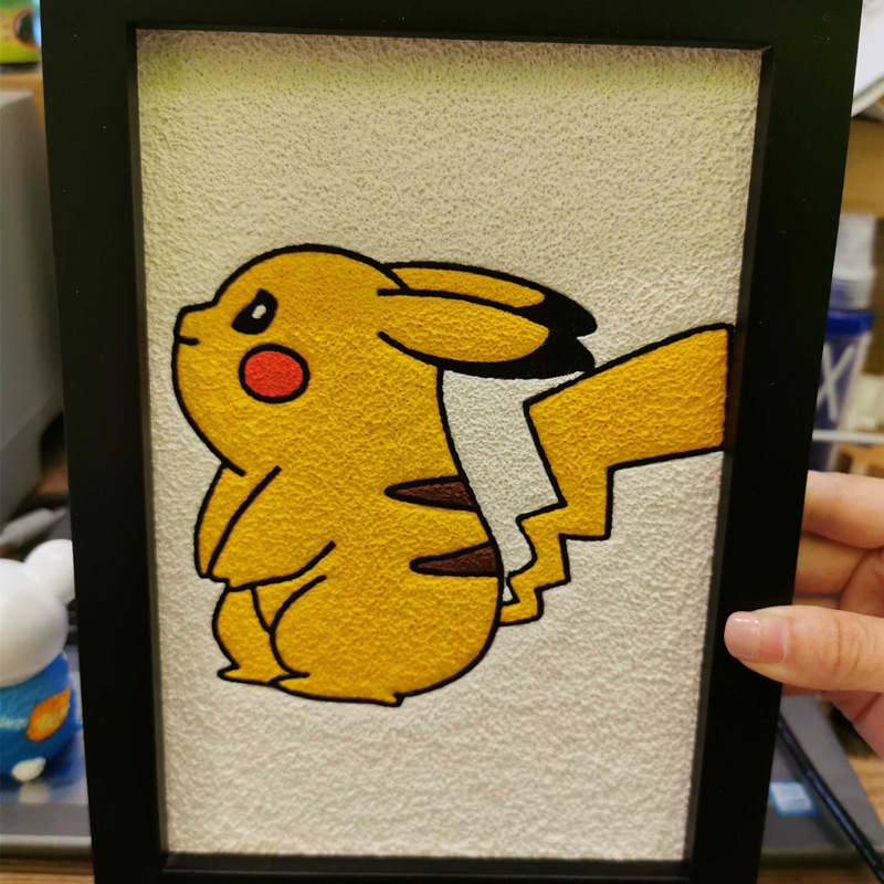 多款皮卡丘创意手绘diy纸浆画材料包学生填充画电气老