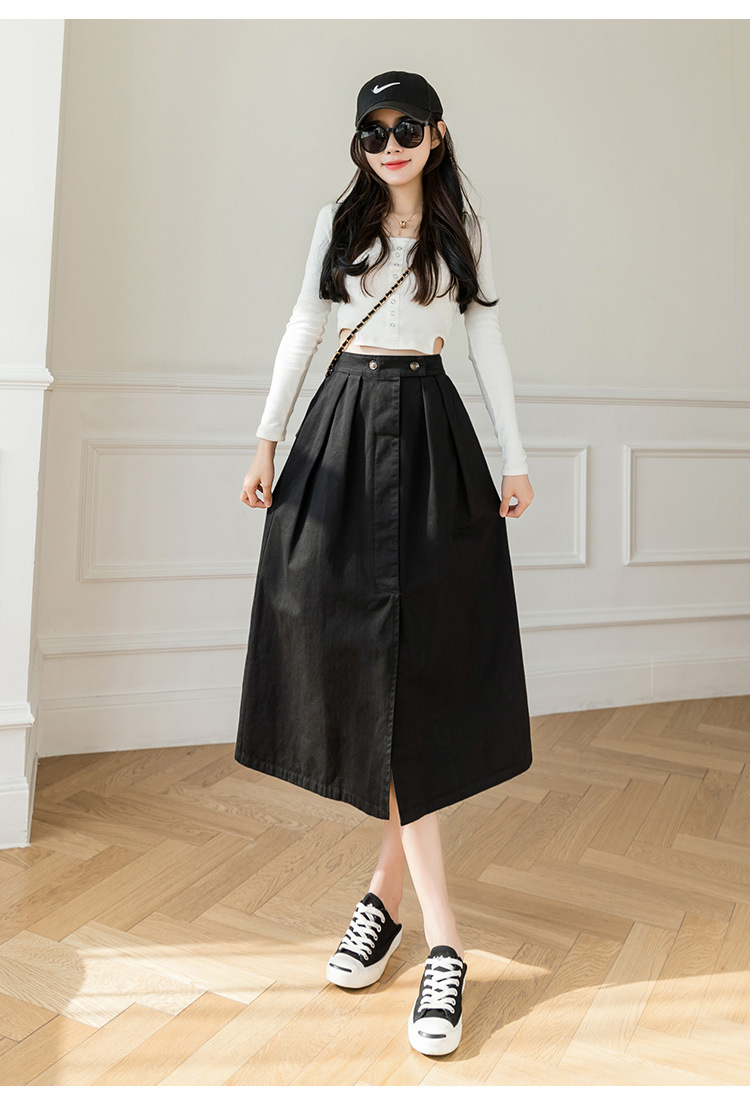 加厚棉布文艺中长款工装半身裙大摆裙秋冬新款休闲通勤气质伞裙