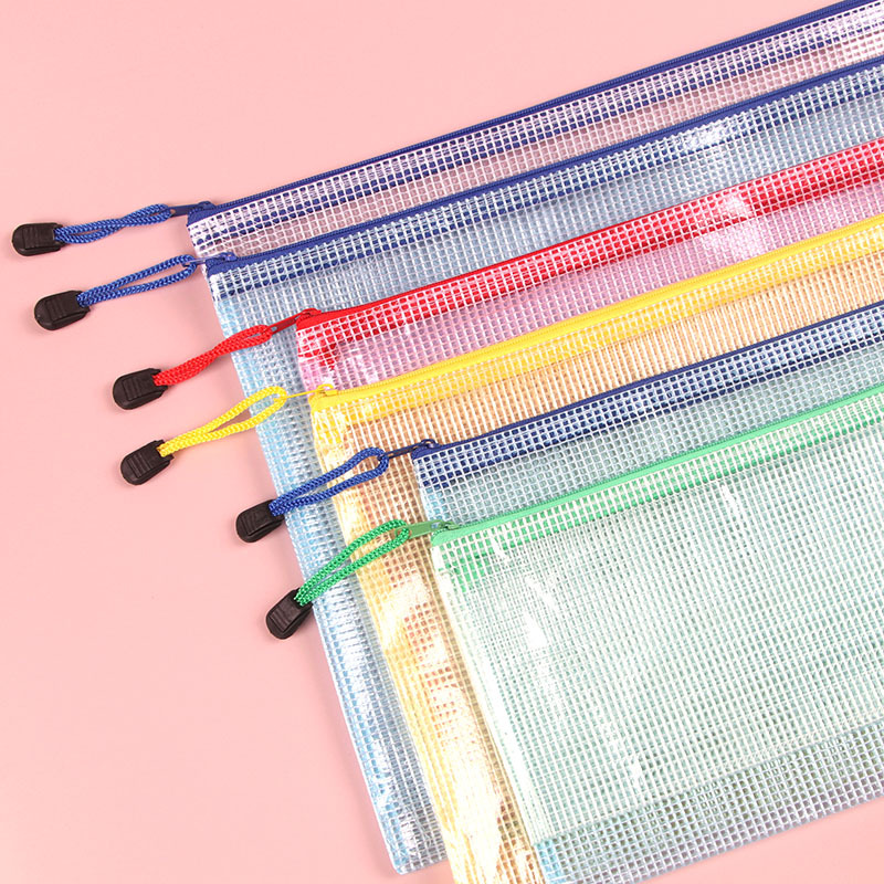 Transparent File Bag A4 Office Supplies Mesh Zipper Bag Student Stationery Wholesale PVC Waterproof Portable Information Bag