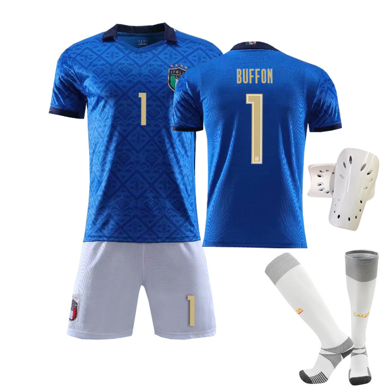 2021欧洲杯意大利主场球衣套装1号布冯足球服组队印号带袜子护具