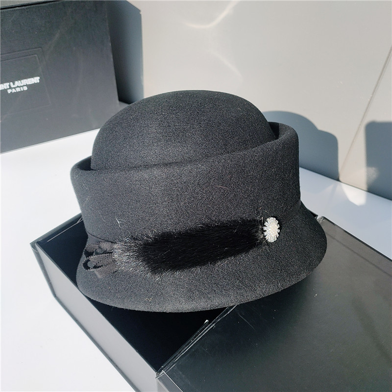 法式纯羊毛轻奢宫廷帽复古帽子女士欧美秋冬空姐水貂毛时尚潮帽