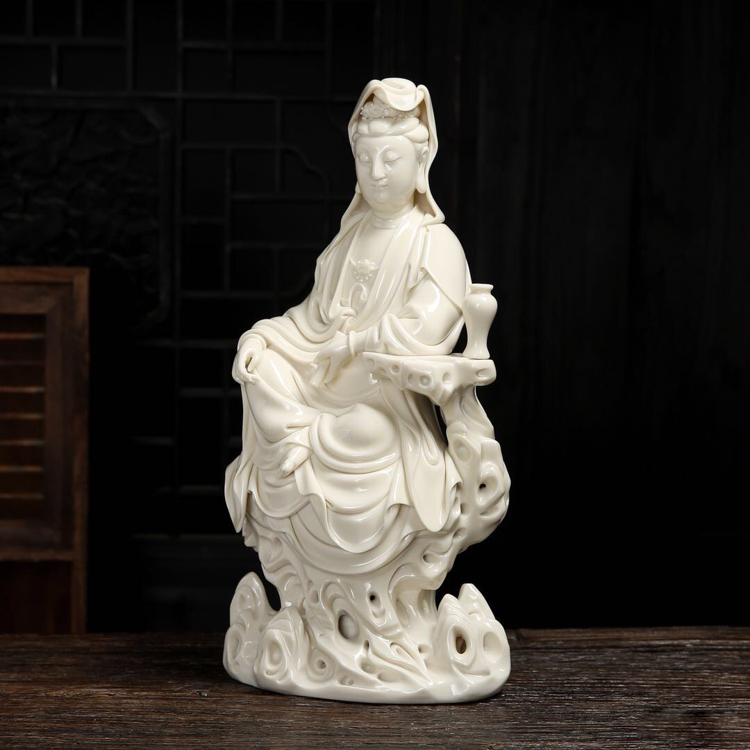 瓷语颠德化陶瓷白瓷佛像观音菩萨家用摆件手工桌面中式玄关工艺品