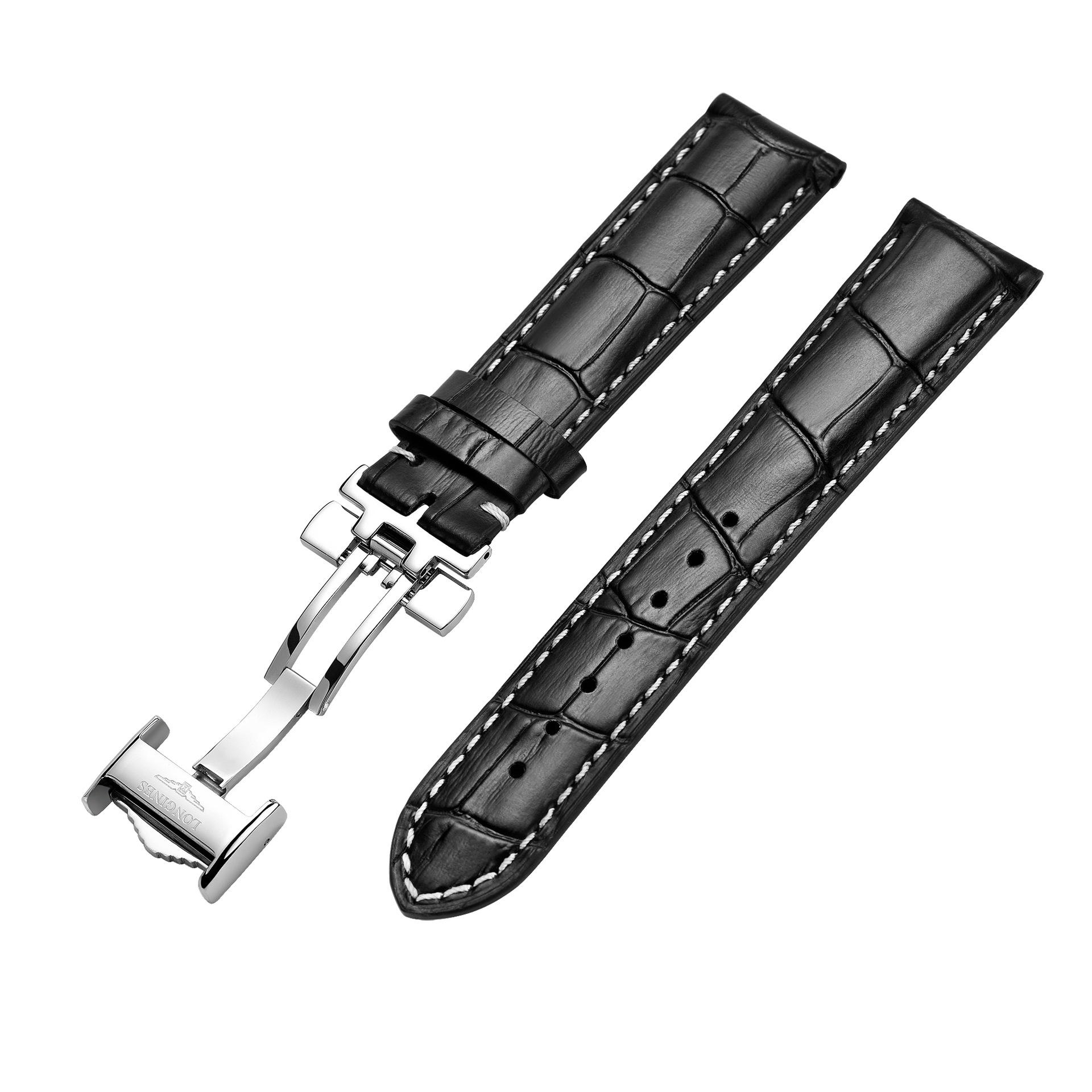 手表配件表带男真皮手表带头层小牛皮代用浪/琴嘉岚蝴蝶扣19mm