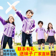 春秋款幼儿园园服紫色棒球服运动套装中小学生校服班服潮范套装