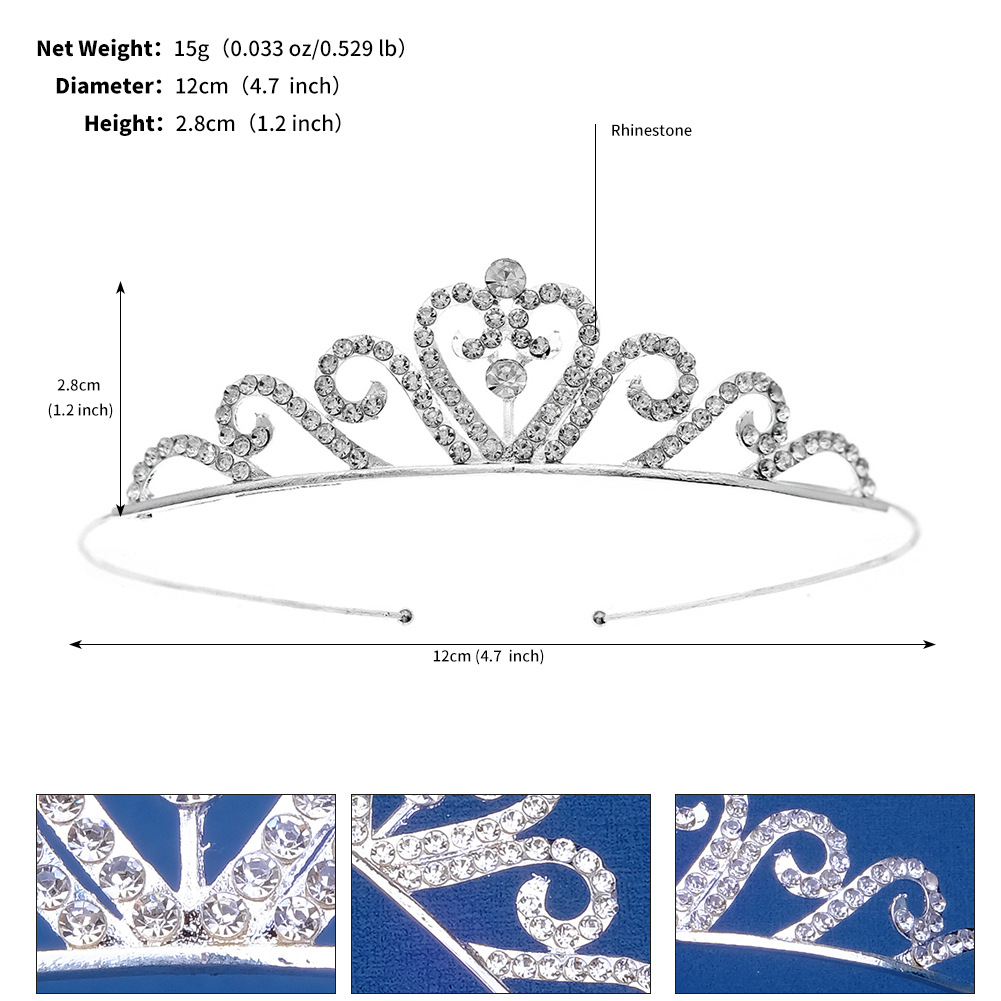 European and American Fashion Princess Crown Hair Ornament Simplicity Birthday Crown Hairband Decoration Alloy Rhinestone Children Small Crown