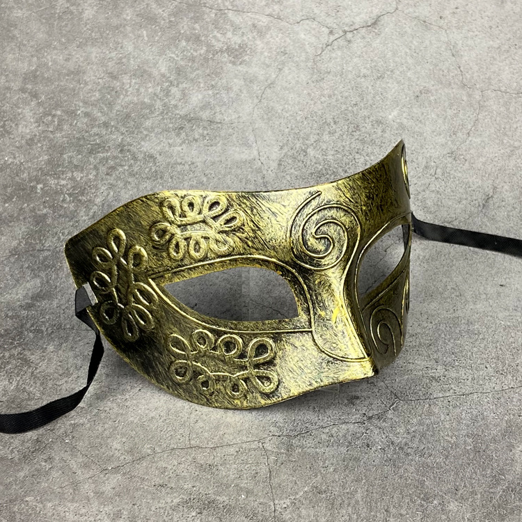复古仿古金银爵士王子男古铜色演出平头雕花半脸道具面具批发
