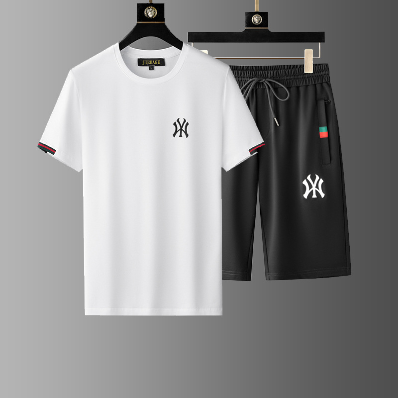 wy系列~~套装男丝光棉圆领短袖2022夏季休闲短裤男士青年运动服