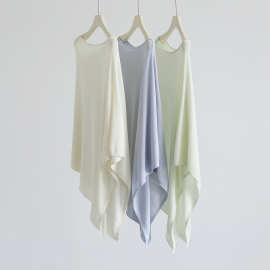 秋款一字领斜裁横纹不对称设计套头天丝莱赛尔斗篷围巾外穿罩衫女