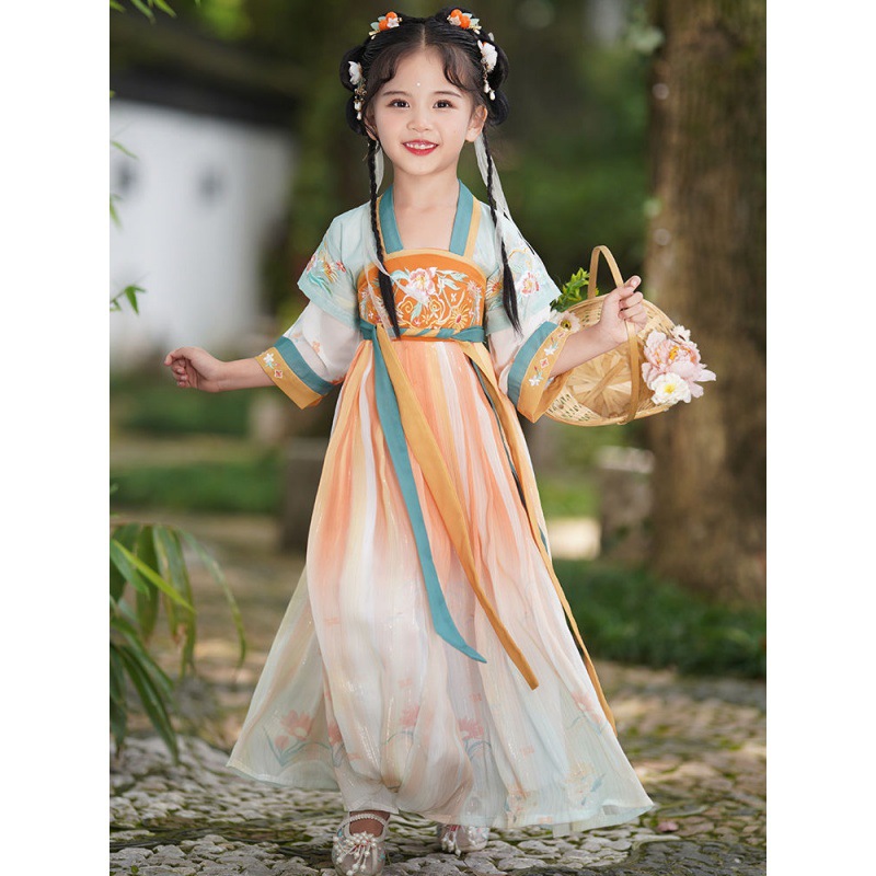汉服女童唐装2024新款儿童古装超仙公主夏款小女孩连衣裙古风夏季