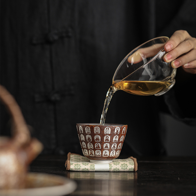 中式禅意万佛窑变陶瓷贴银品茗杯主人杯个人专用泡茶功夫茶具茶杯
