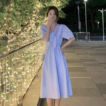 海军领蓝色连衣裙2024新款法式初恋奶甜气质温柔长裙女夏季