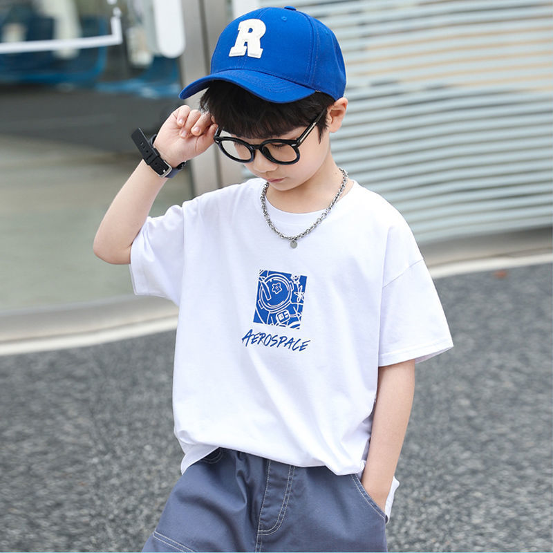 童装男童短袖t恤夏季2022年新款潮ins白色休闲体恤衫儿童纯优棉半