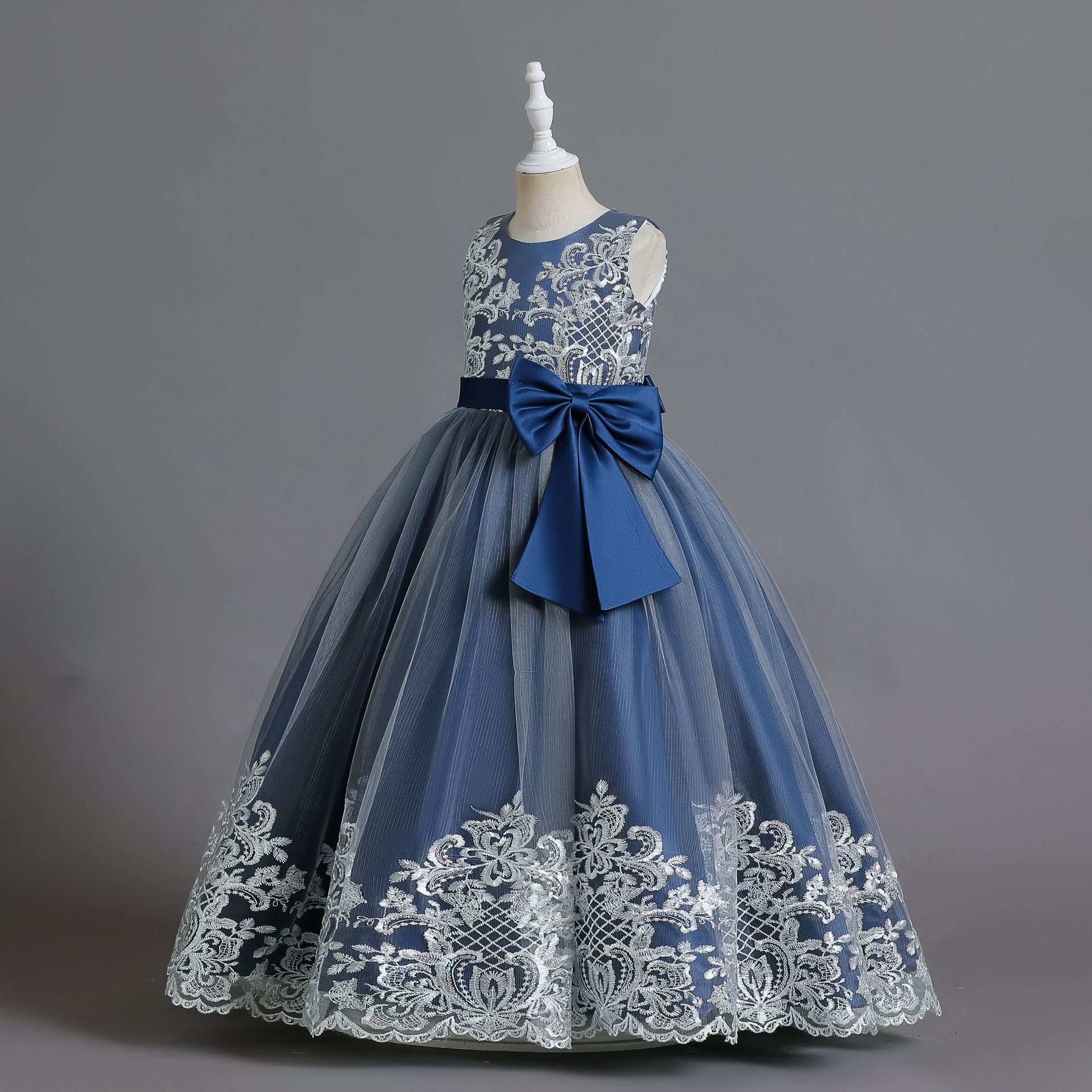 Cross-Border New Arrival Children's Clothing Children's Dress Mesh Lace Princess Dress Girls Piano Performance Flower Girl Dress