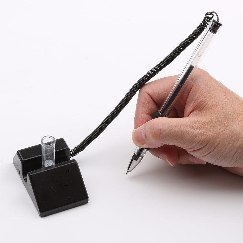 广告台笔定制logo固定 桌面粘贴拉绳笔订做 银行柜台笔中性笔座笔