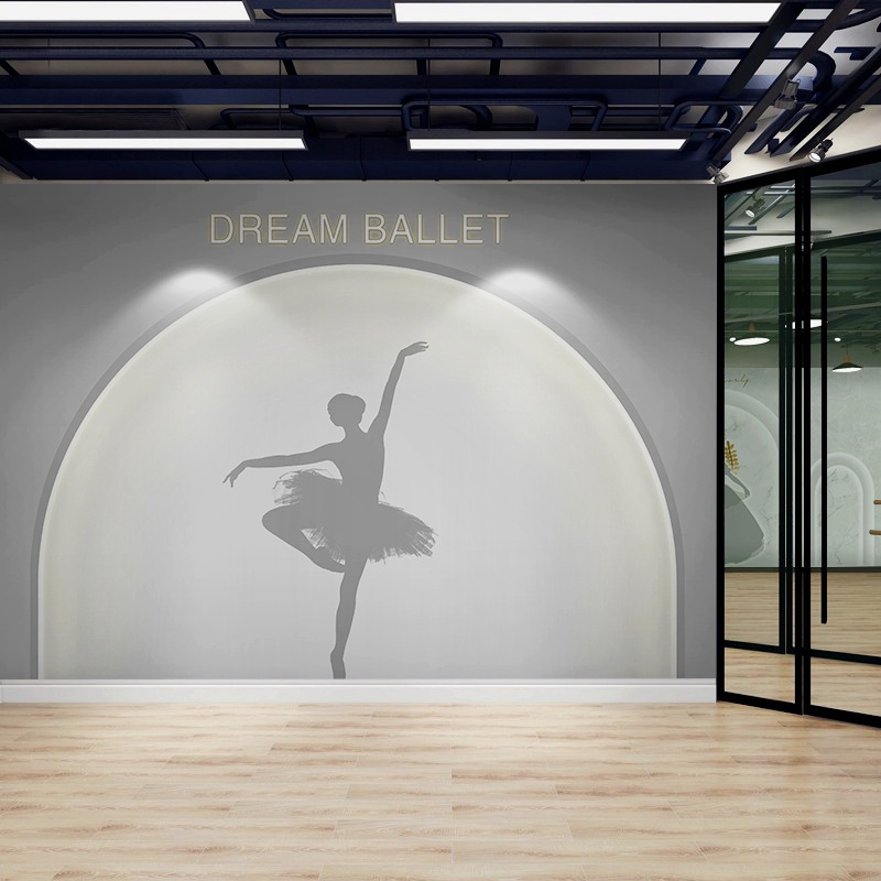 舞蹈室墙纸高级灰拍照背景墙布芭蕾舞艺术培训工作室教室装修壁纸