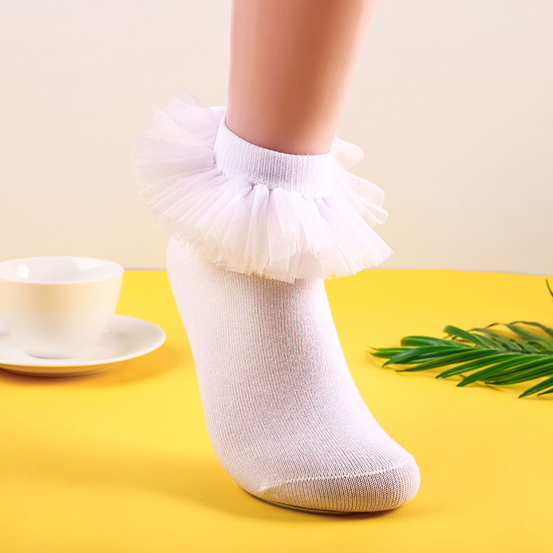 儿童拉丁规定袜蕾丝公主花边袜子女童舞蹈棉袜花边白色短袜考级袜