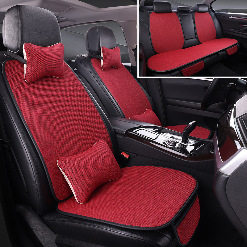 批发四季通用透气亚麻布艺全包围汽车坐垫七件套全车汽车座垫