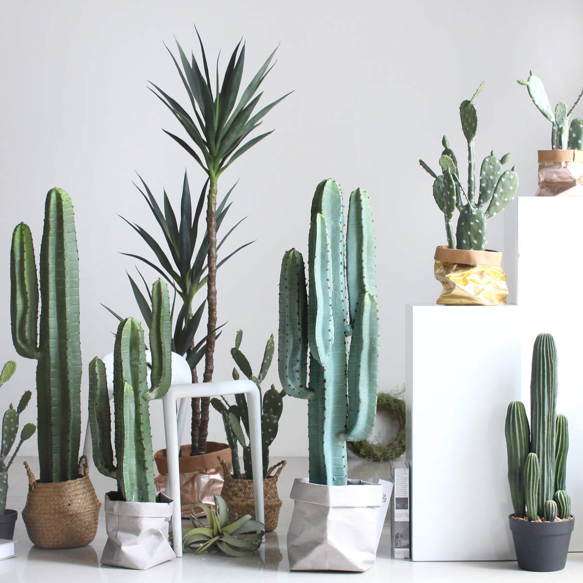 北欧家居仿真绿植仙人柱盆栽沙漠植物服装店商铺造景装饰品摆件