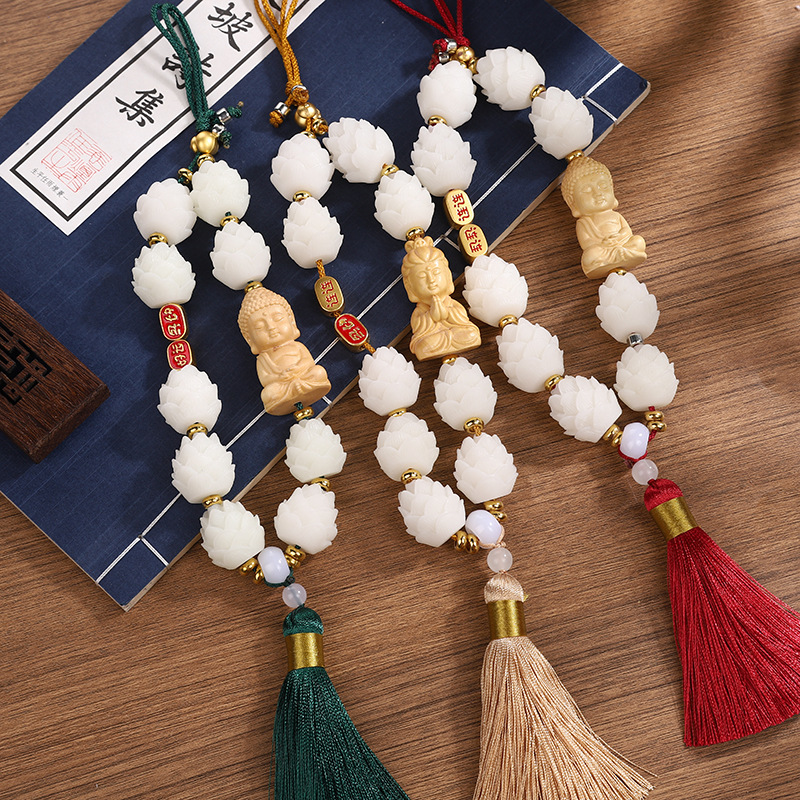 新款好运连连汽车挂件黄杨木小佛挂饰车载菩提莲花后视镜装饰用品