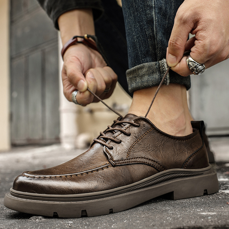2023夏季新款低帮工装皮鞋超纤商务休闲皮鞋男士英伦风单鞋可代发