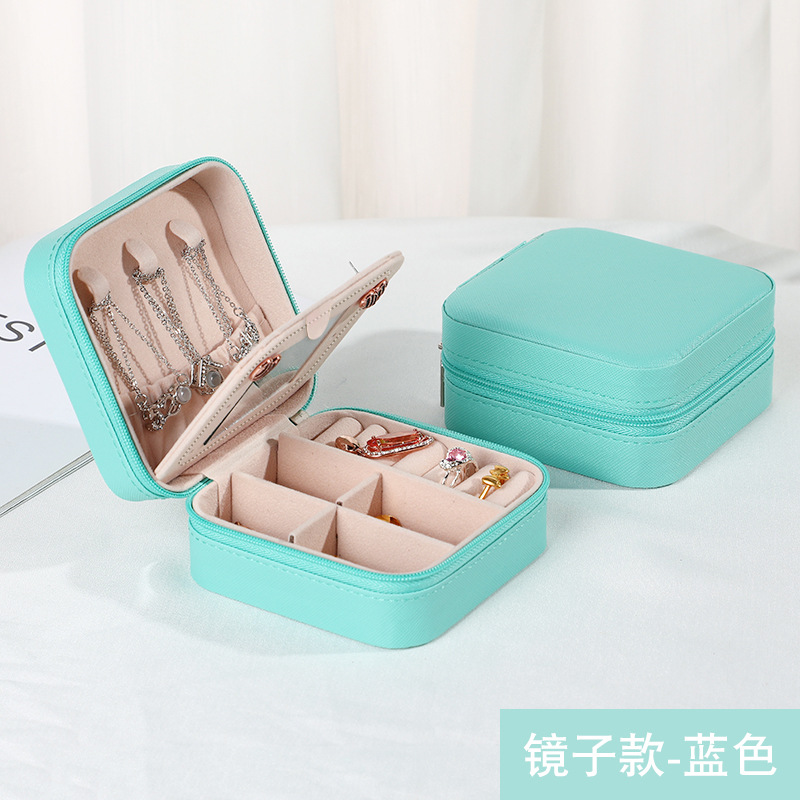 Amazon Simple Storage Jewelry Box Pu Mirror Jewelry Box Portable Travel Ear Stud Necklace Packing Box Wholesale