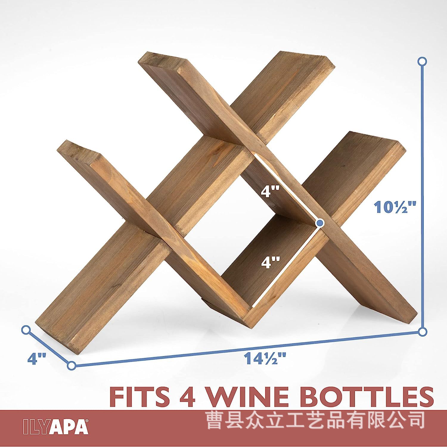 Retro Wood Diamond-Shaped Wine Rack Decoration Wine Display Rack Bottle Shelf Living Room Wine Rack Four-Bottle Package Decoration