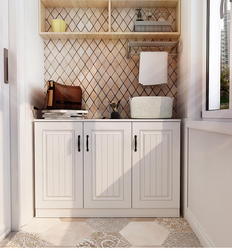 好木欧式阳台储物柜晒收纳柜阳台飘窗柜鞋柜地柜置物柜子定制