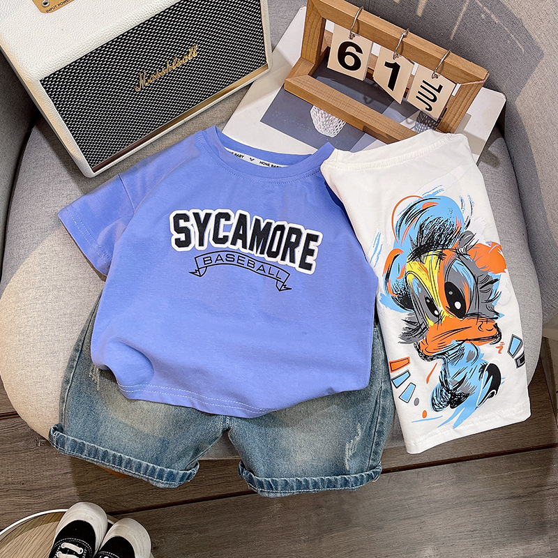 Boys' Summer Suit 2024 New Children's Short Sleeve Fashion Baby Summer Wear Clothes Short Sleeve Suit Outer Wear Trendy Child