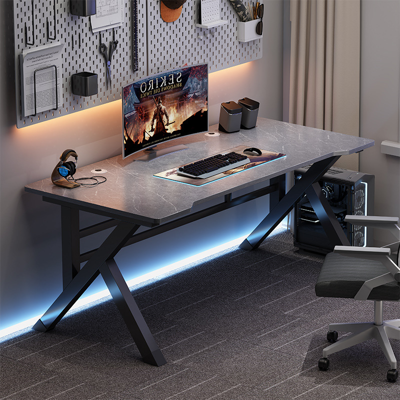 电脑桌台式电竞桌椅套装家用卧室游戏桌子简约高级岩板色办公书桌
