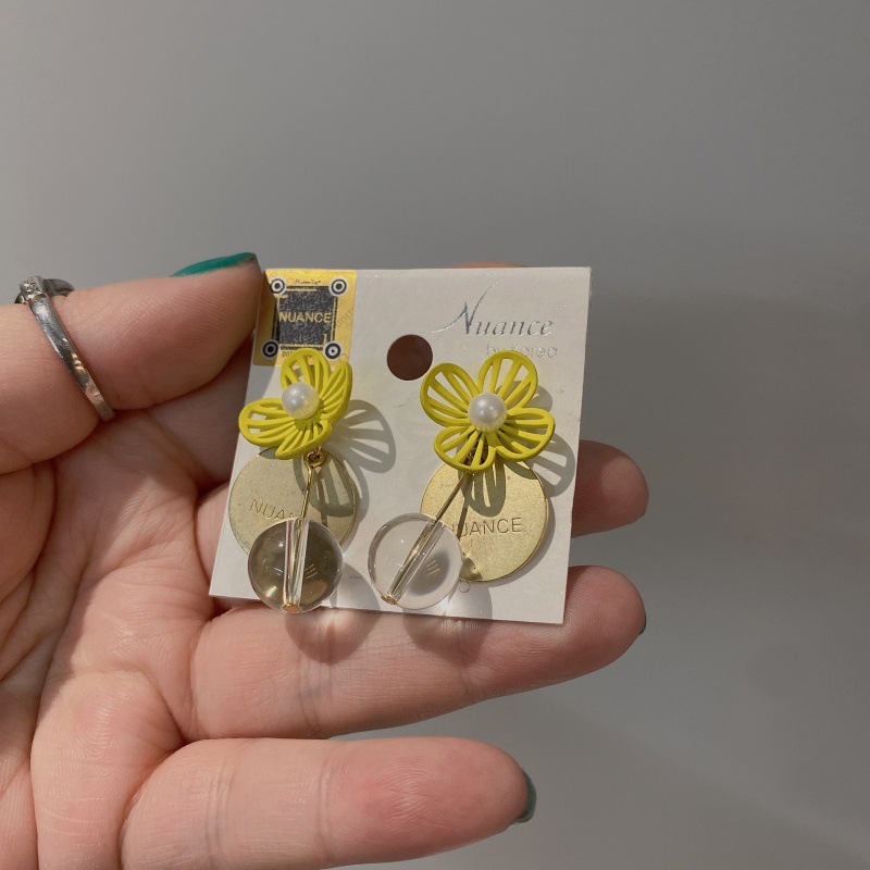 韩国东大门同款nuance简约花朵烤漆不对称银针2023新款-阿里巴巴