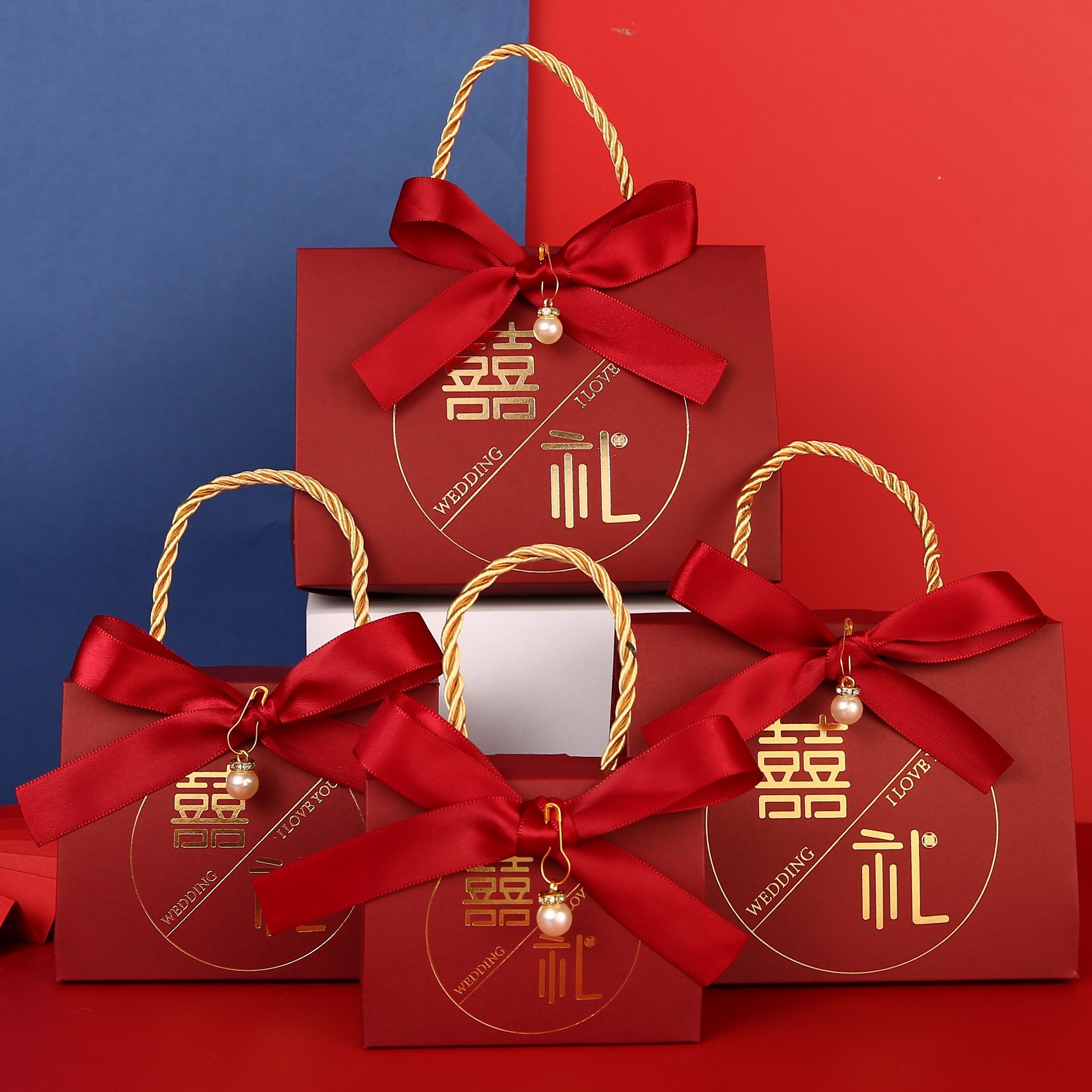 婚礼喜糖盒高档风中式手提式喜庆婚礼伴手礼回礼糖果盒喜糖盒子