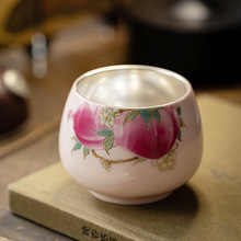 鎏银羊脂玉瓷粉色陶瓷主人杯女士专用喝茶杯子单个功夫茶杯品茗杯