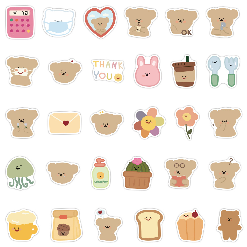 60张卡通ins少女心可爱小熊表情贴画电瓶车行李箱笔记本手账贴纸