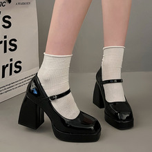 粗跟小皮鞋女鞋子2024年新款春季法式小众玛丽珍黑色单鞋高跟鞋女