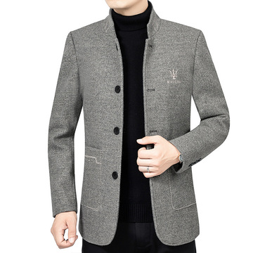 批发男士毛呢外套立领夹克男秋冬休闲中年爸爸呢子加厚短款大衣