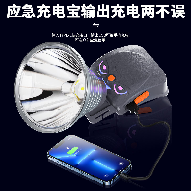 头灯超长续航锂电池矿灯强光充电超亮夜钓鱼专用感应头戴式照明灯