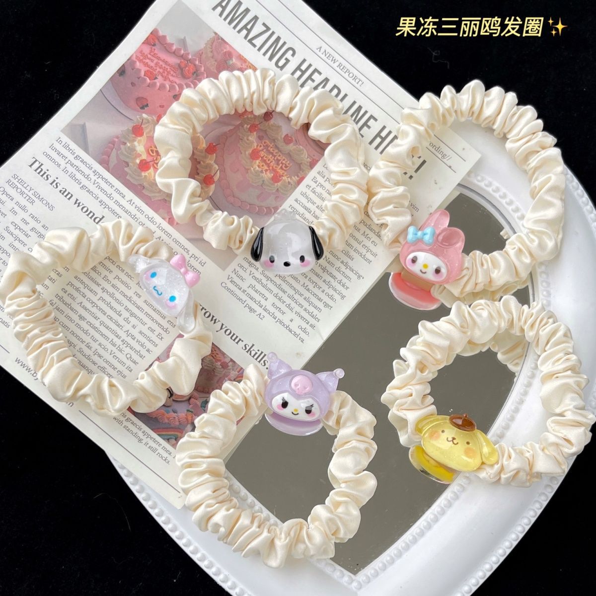 Jelly Transparent Sanrio Hair Band Cute Japanese and Korean Ins Student Clow M Sweet Hair Rope Large Intestine Hair Ring Headdress