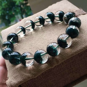 天然巴西绿幽灵聚宝盆手链绿幽灵单圈手串男女款