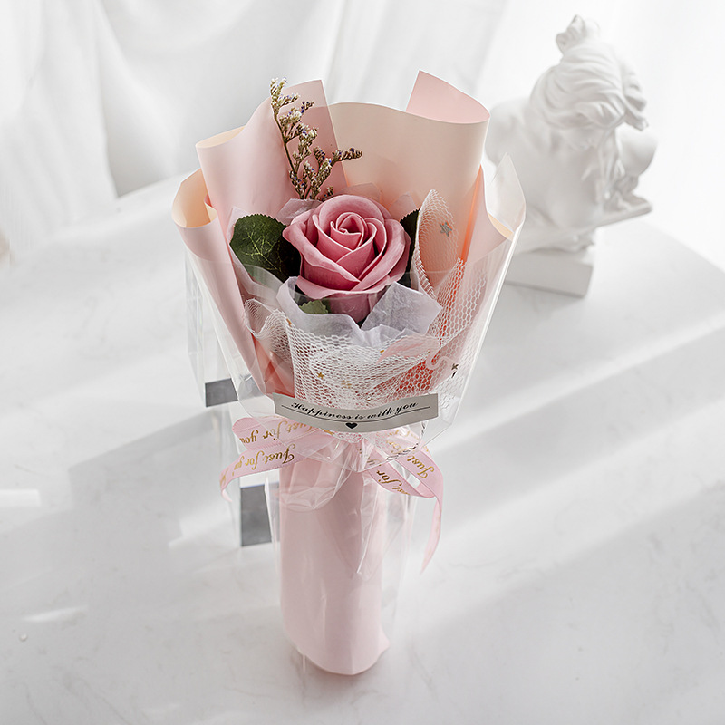520 Valentine's Day Four-Color Bouquet Single Simulation Soap Flower Decorative Dried Flower Girlfriends' Gift Gift Object Creative Gift
