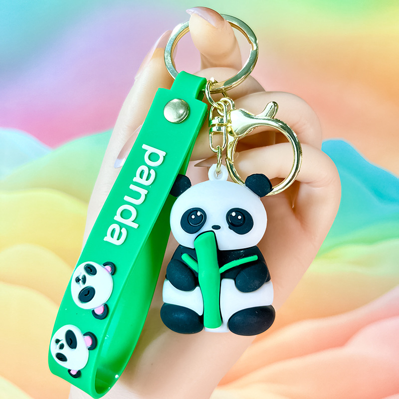 Creative Bamboo Lesser Panda Keychain Cartoon Cute Fruit Panda Pendant Bag Travel Gift Wholesale Ornaments