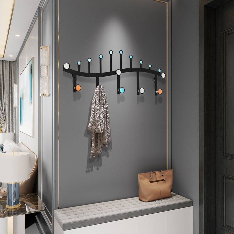 门后壁挂墙上玄关衣帽架置物架墙壁铁艺衣服挂钩挂衣架进门跨境