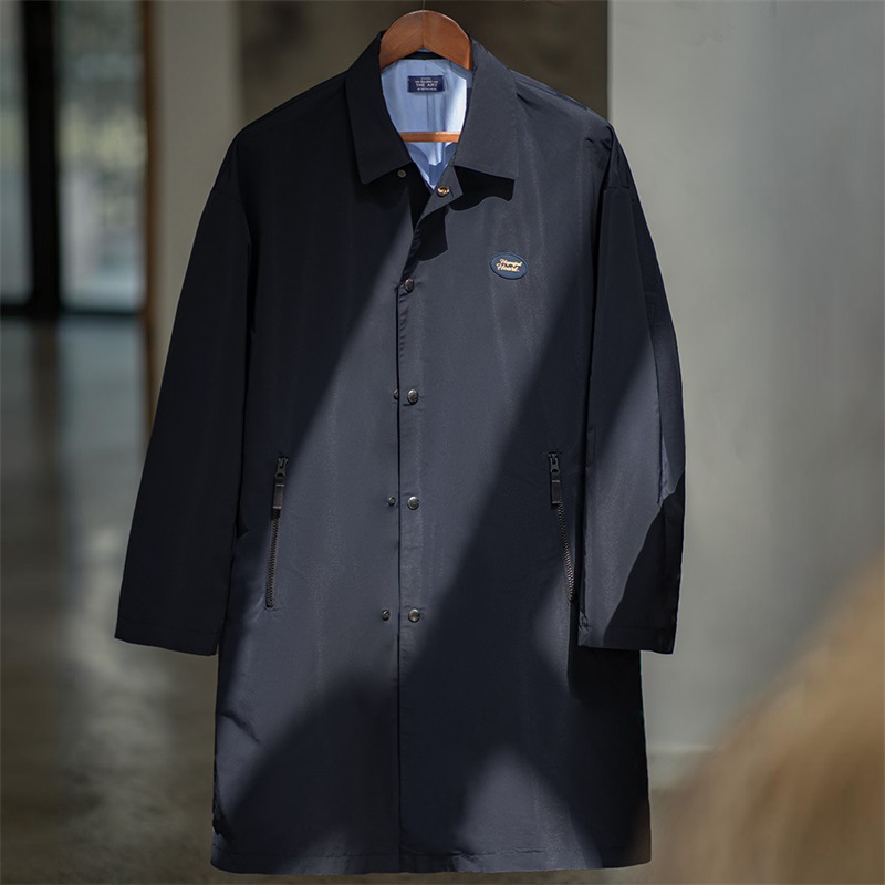 american retro teflon three-proof balmacon trench coat lapel mid-length overcoat for men autumn