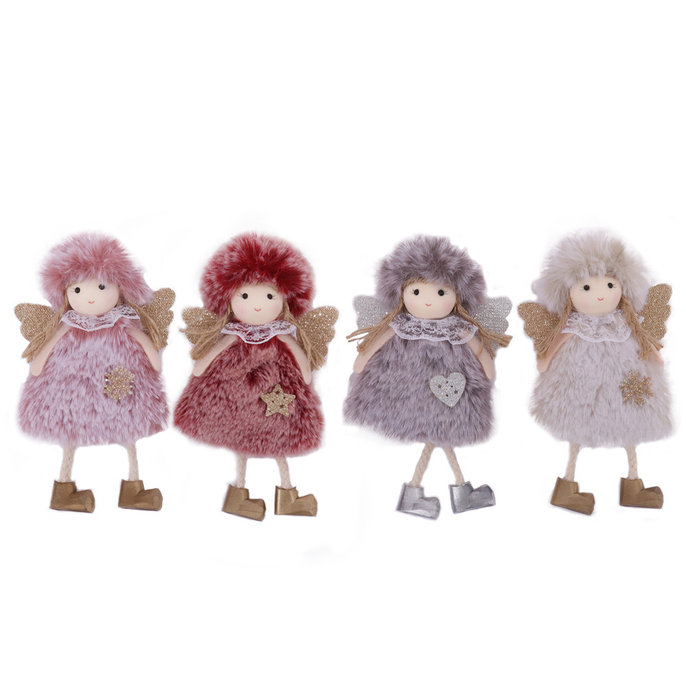 Cross-Border New Cartoon Plush Angel Doll Hanging Pieces with Wings Girl Hanging Ornaments Christmas Tree Hanging Pieces Factory Direct Sales