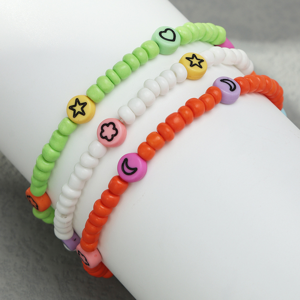 Naizhu Europe and America Cross Border Candy Color Acrylic Star Moon Flat Beads Ins Style Colorful Beaded Bracelet Set