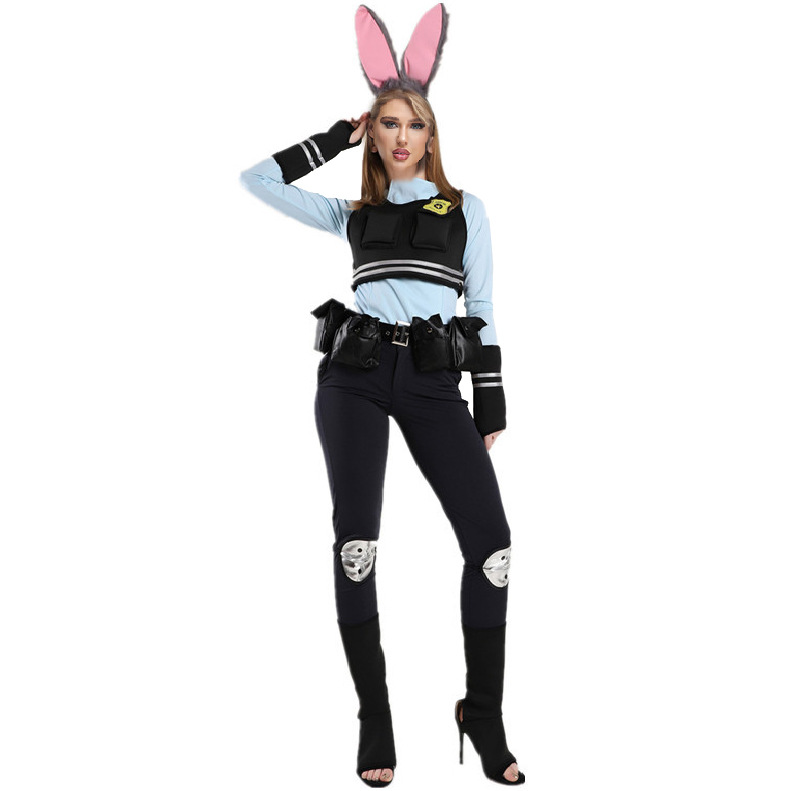 m-xl 全套 疯狂动物城女警judy朱迪兔子装 兔女郎警长 万圣节服装