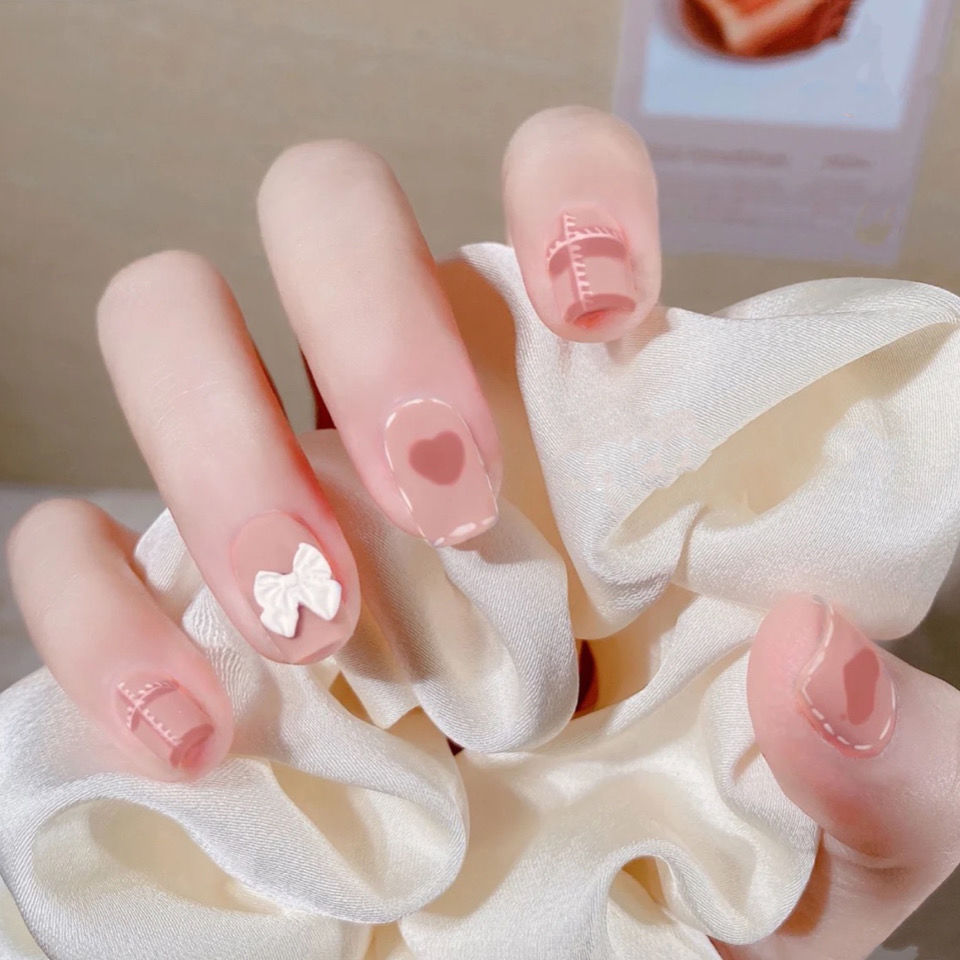 穿戴指甲成品假防水美甲网红指甲可拆卸甲美蝴蝶结磨砂甲片贴片批