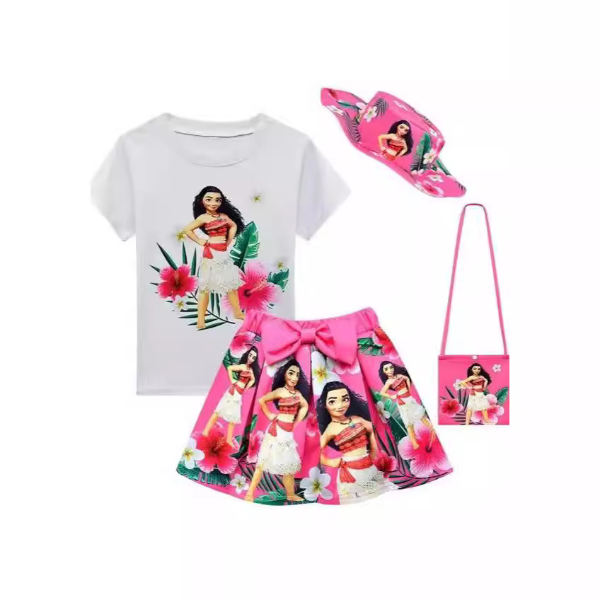 跨境新款莫阿娜服装夏季女孩短袖 t 恤裙子3件套派对装饰儿童服装